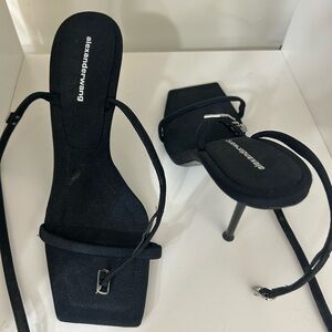 Alexander Wang black Canvas Crystal Embellished Ankle Wrap Sandals